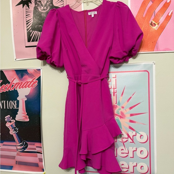 TCEC Dresses & Skirts - TCEC Magenta Puff-Sleeve Wrap Mini Dress